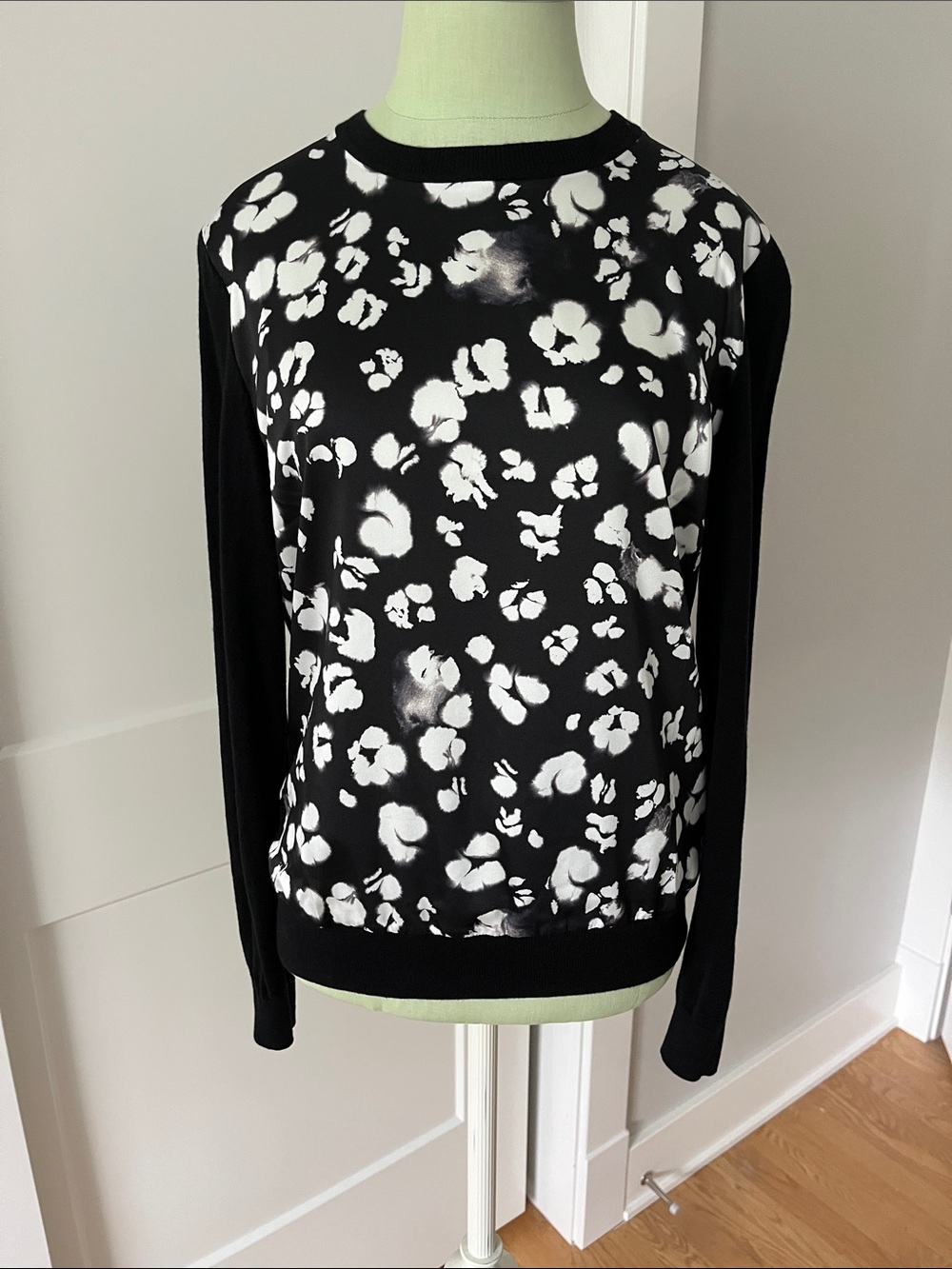 Ted Baker Black & White Floral Print Long Sleeve Top